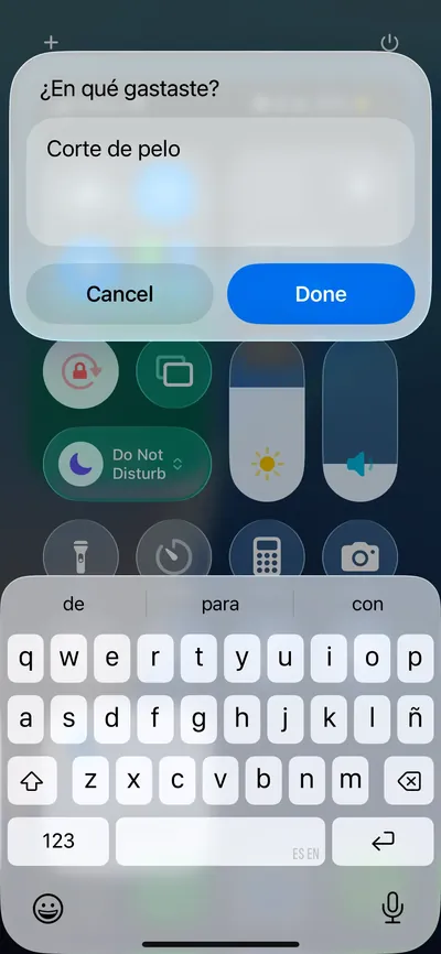 Pantalla del atajo preguntando en qué gastaste