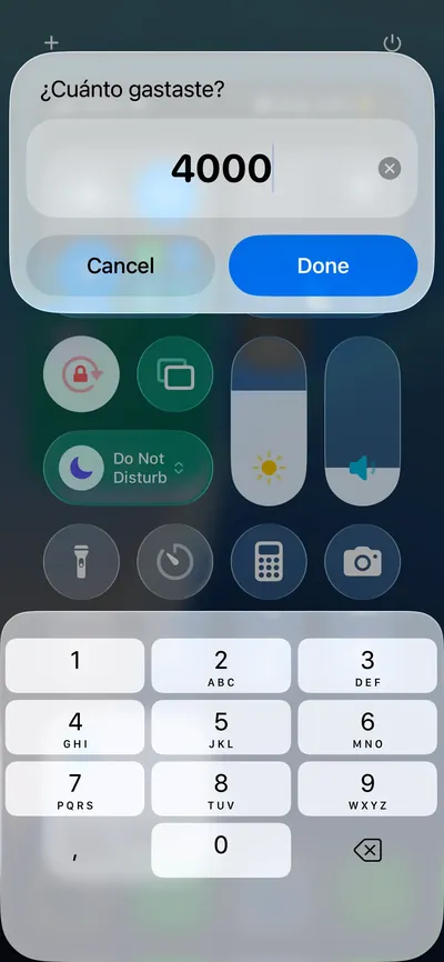 Pantalla del atajo preguntando cuánto gastaste