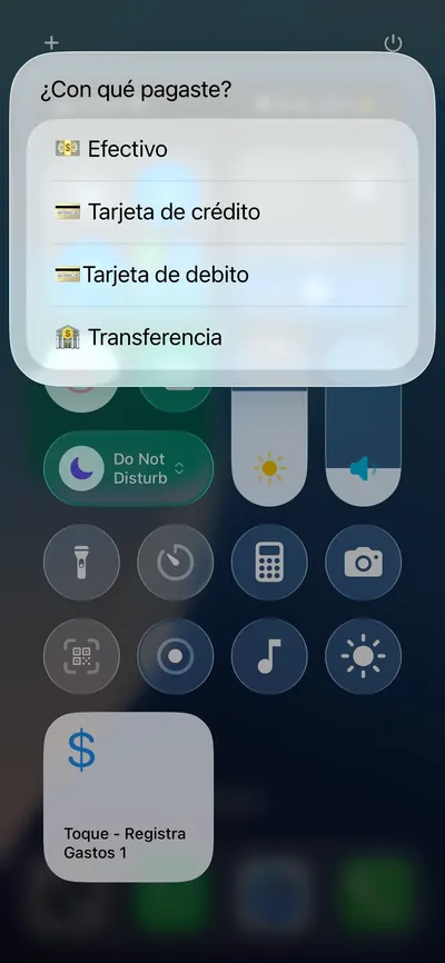 Pantalla del atajo para elegir el método de pago
